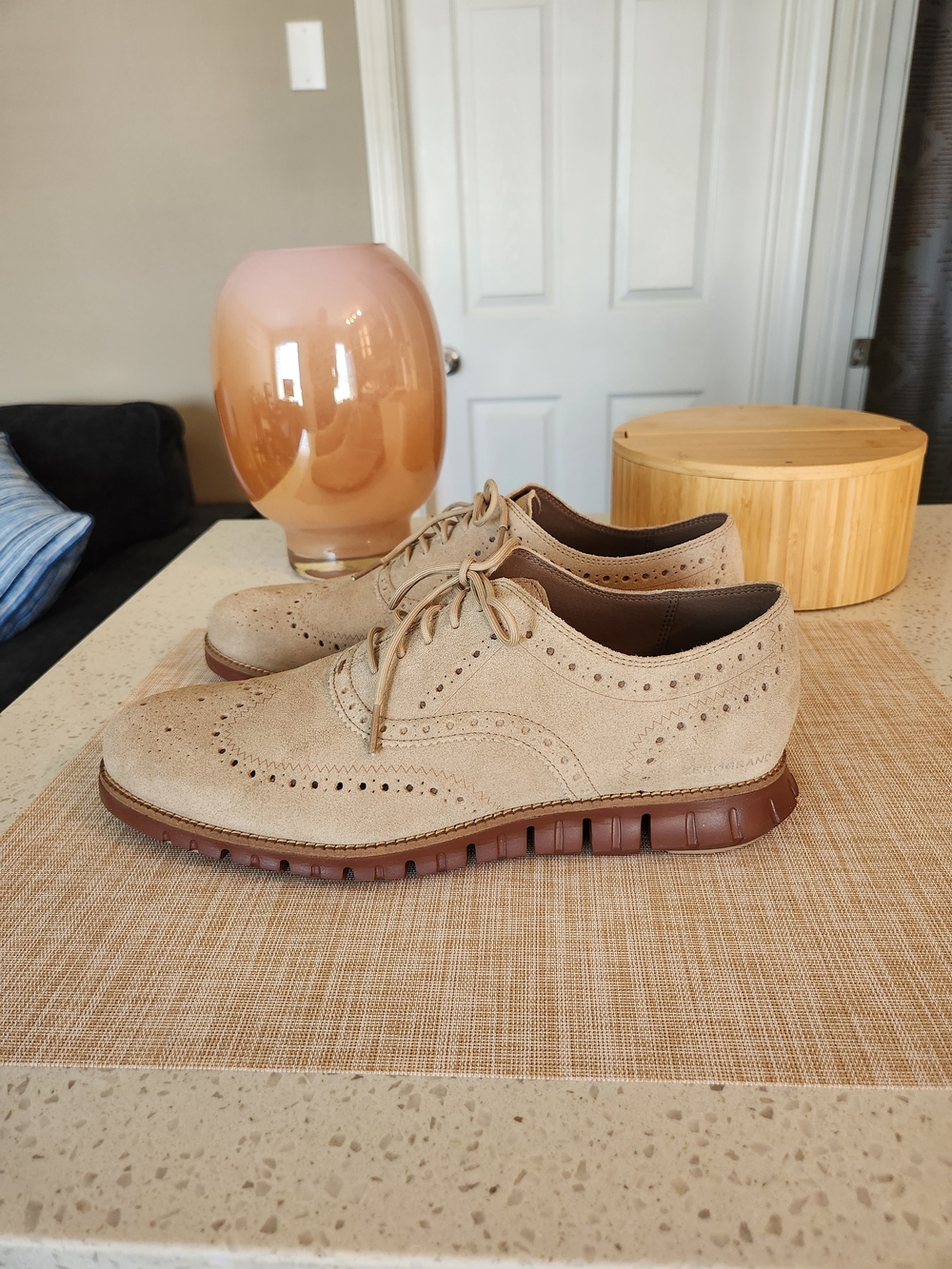 Cole Haan Men’s Beige Suede Wingtip Oxford